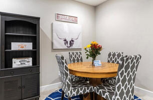 Dining Area with open shelving / store supply