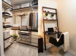 Custom organized walk-in closet, study desk