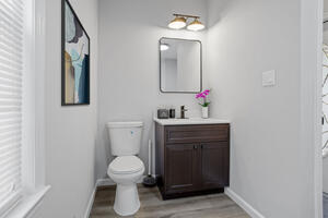 Fully furnished bathroom with modern fixtures