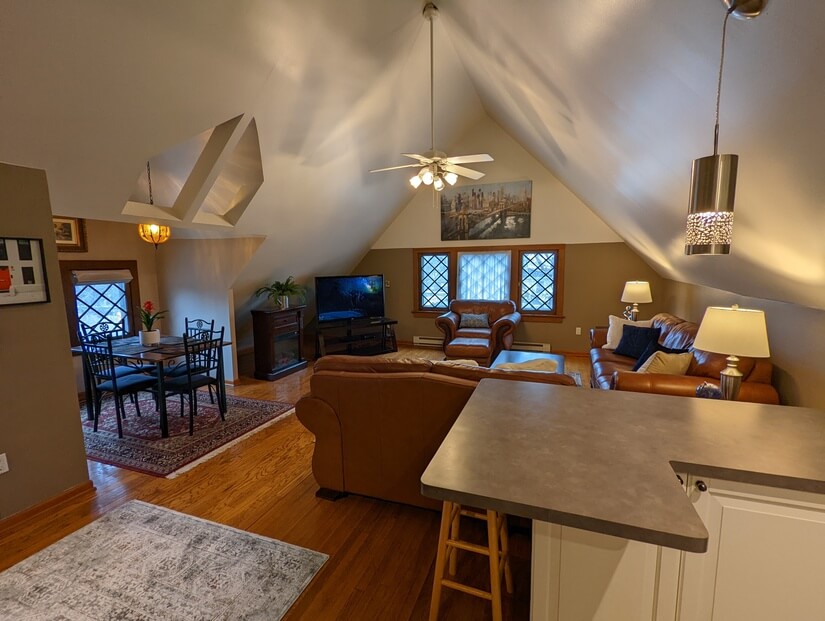 Vaulted dining and living room