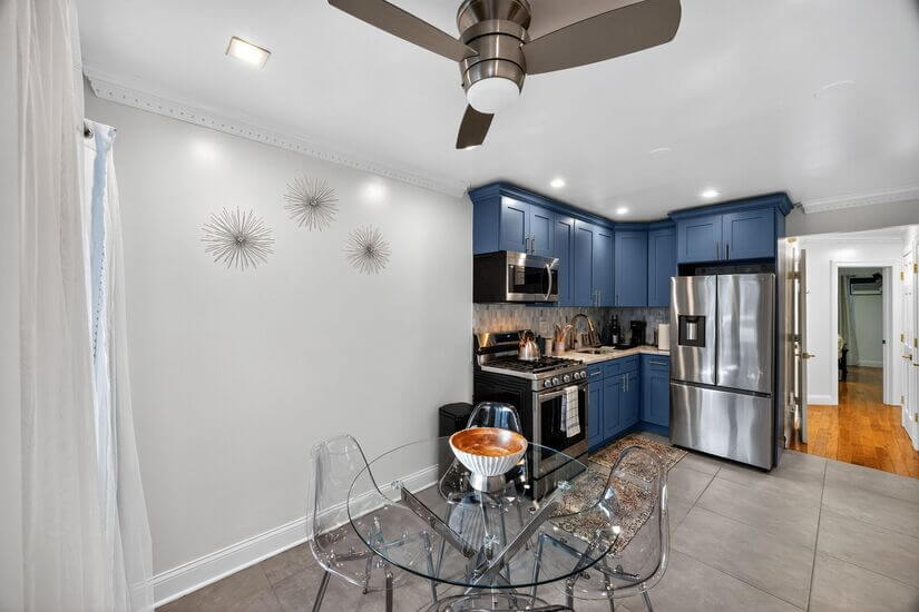 Classic open concept kitchen and eating area