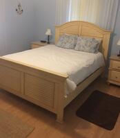 Blue Bedroom with queen bed.