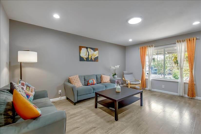 Furnished living room with natural lighting