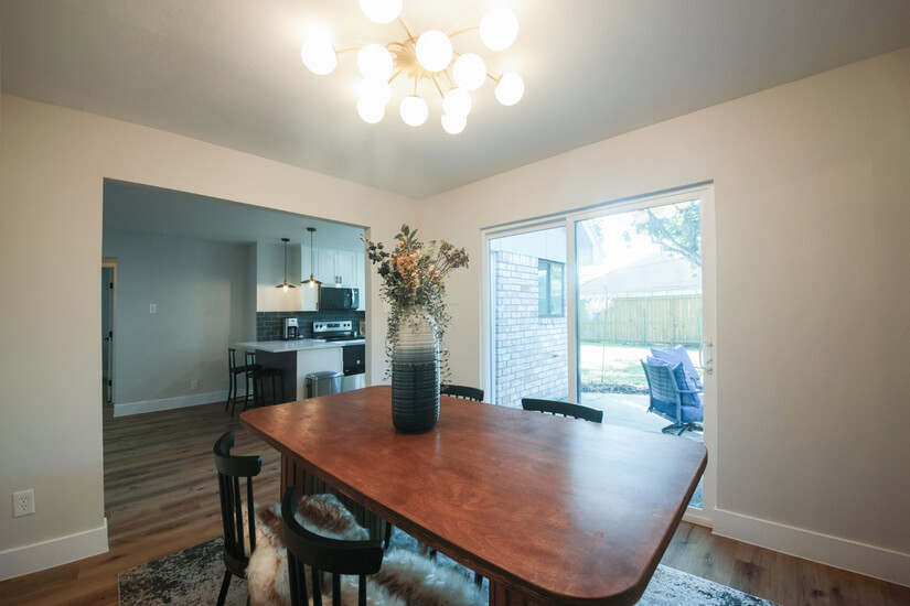 Stylish dining area with patio access