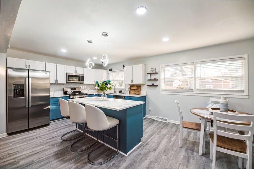 Modern dining area and open concept kitchen