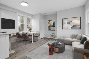 Fully furnished living & dining area with TV