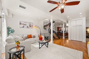 Bright living room in the furnished duplex