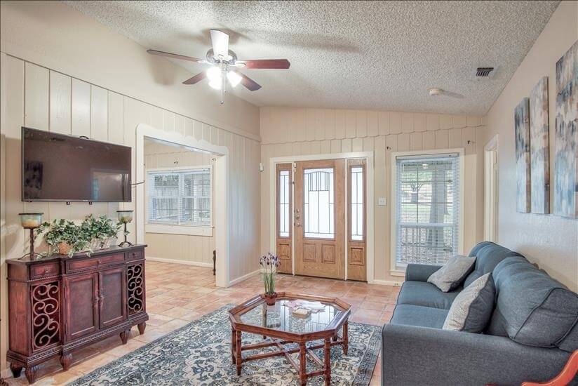 Living room and front entry door