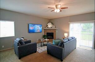 Living room with Fireplace and Sleeper Sofa