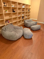 Cozy foam bean bag seating in reading nook.