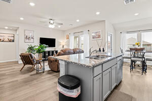 Kitchen overlooking dining area