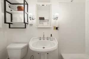 Bathroom Vanity Close-Up with Storage Shelves