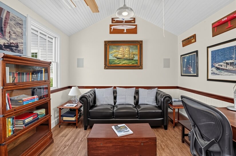 Detached private office includes a sitting area