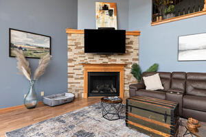 Fireplace in primary living room