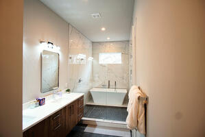 Primary bath with soaking tub and shower