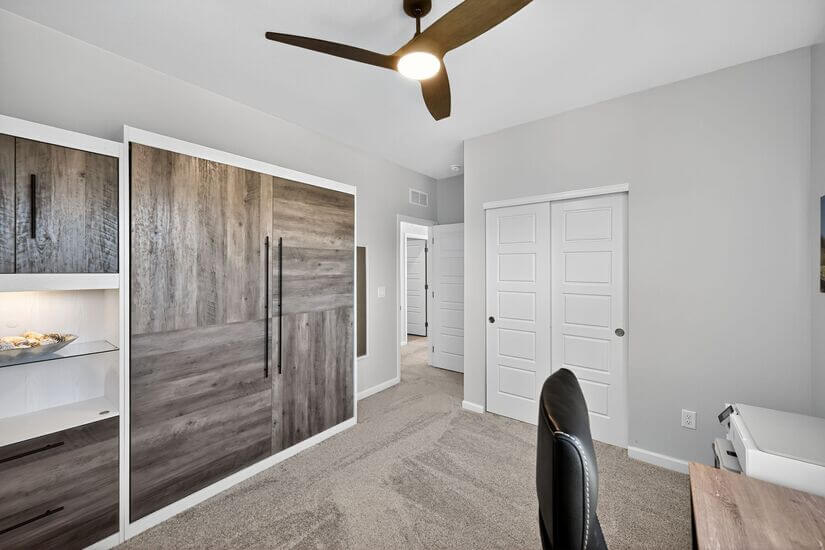 Dedicated office upstairs with Queen Murphy bed, ceiling fan