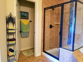 Elegant shower with tiled bench