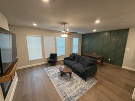 75-inch tv, sofa, 4 chair dining