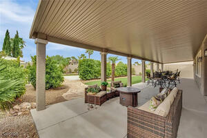 Backyard: Covered Patio, Seating & Hammock.