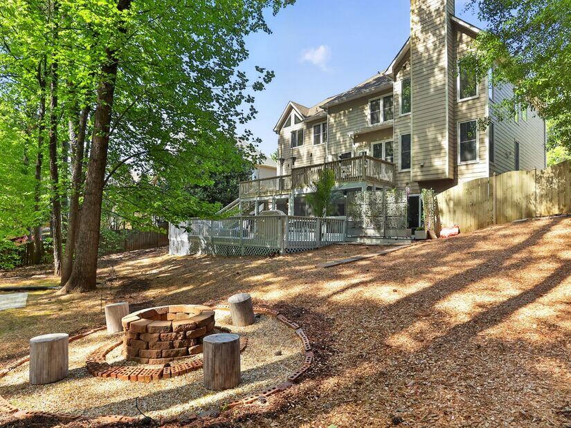 Backyard firepits, seating & Yoga/Meditation under the trees