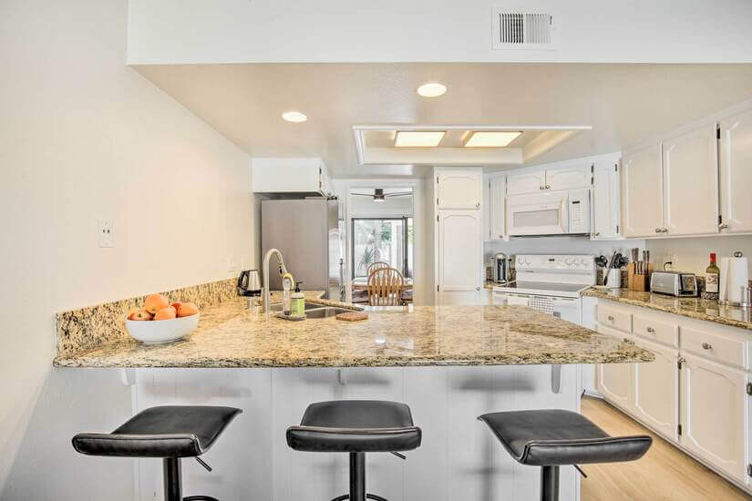 Kitchen counter view to dining