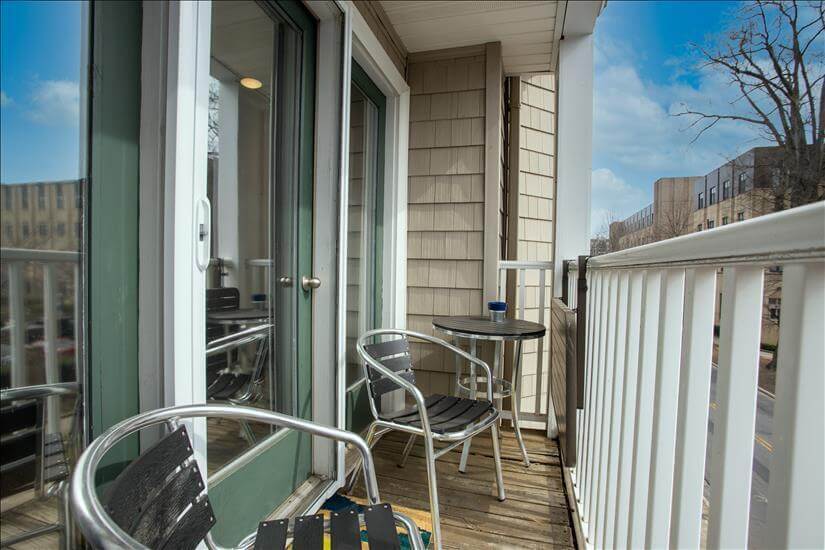 Patio with additional large pop up table for