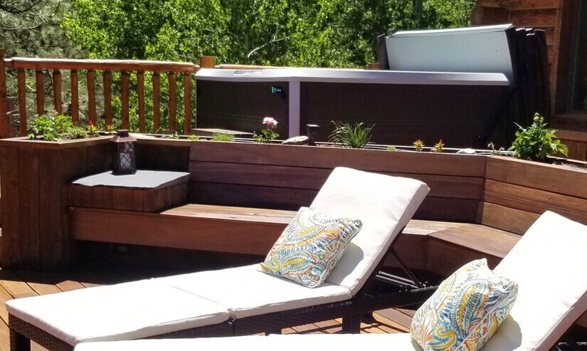 One of several outdoor lounging spaces