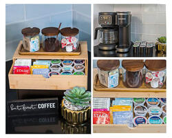Keurig, drip coffee maker, tea, sugar, cream