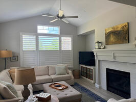 Living area with a gas fireplace.