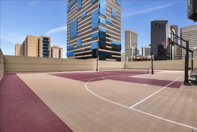 Tennis and basketball court on fifth floor of