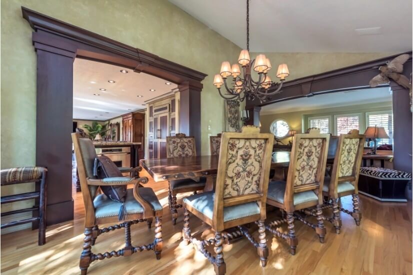 Dining room with private deck & city views.