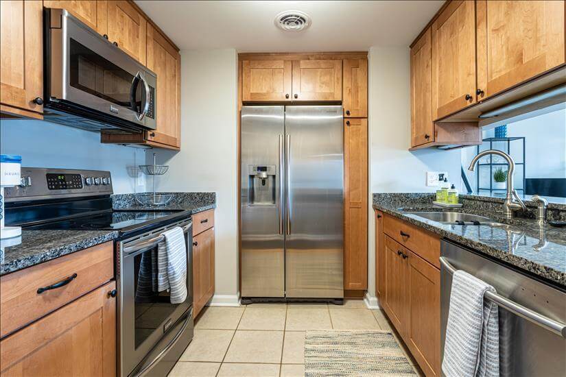 lots of storage for pantry items around fridg