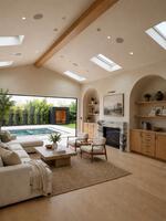 Living room with built-in sauna