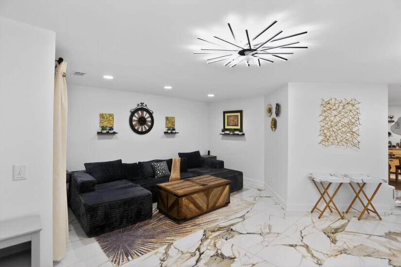 Modular sectional. Arrange for additional bedding