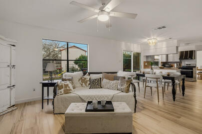 Cozy up by the fire in an open concept great room