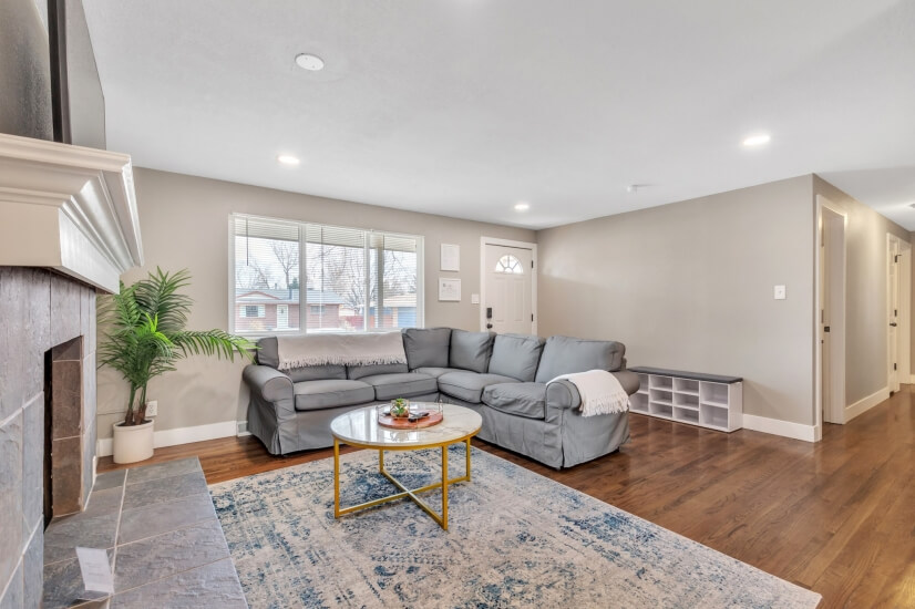 Enter into the home through the living room.